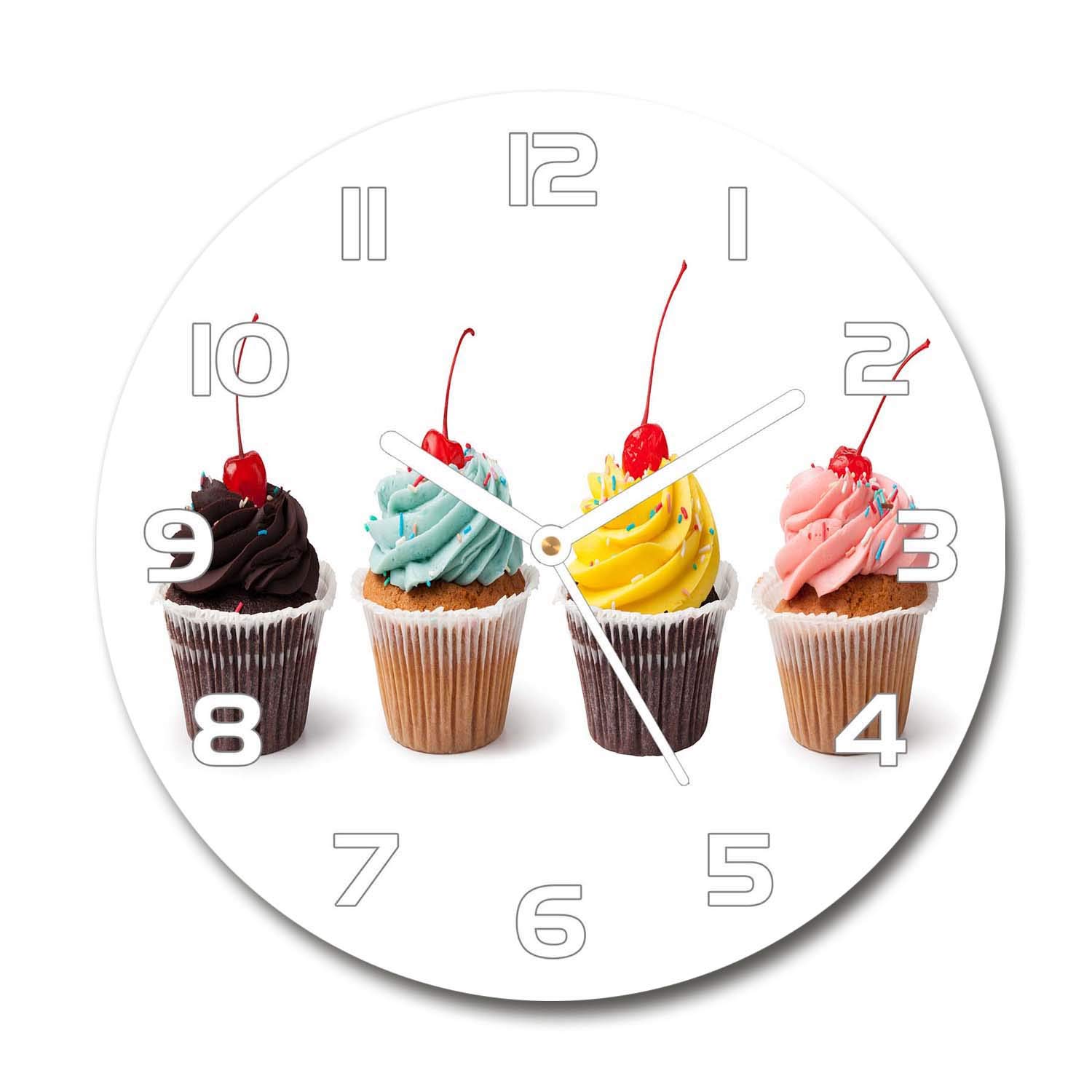 Horloge en Verre Silencieuse 60x60cm Tulup - Verre de Sécurité Impression Muffins