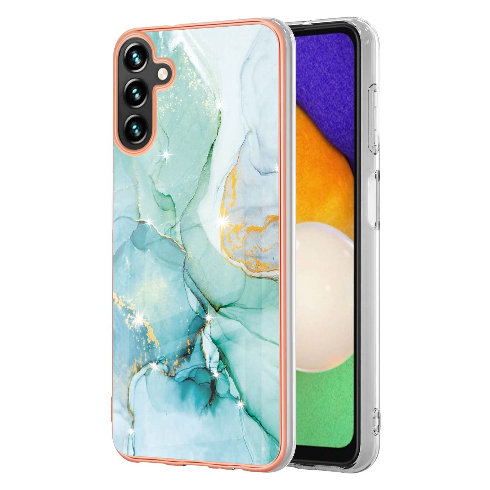 Knoowcase Phone Case for Samsung Galaxy A04s Marble Silicone Shockproof Glitter Full Protective Ultra Slim TPU Gem Rubber Skin Bumper Cover for Samsung A04s Girls Women, Light Green