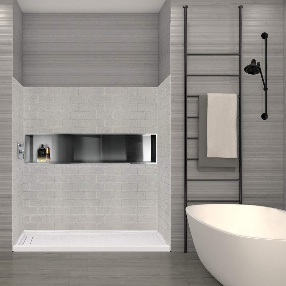 Transolid SWK603672-27 SaraMar 36-in X 60-in X 72-in Glue 3-Piece Shower Wall Kit, Grey Beach