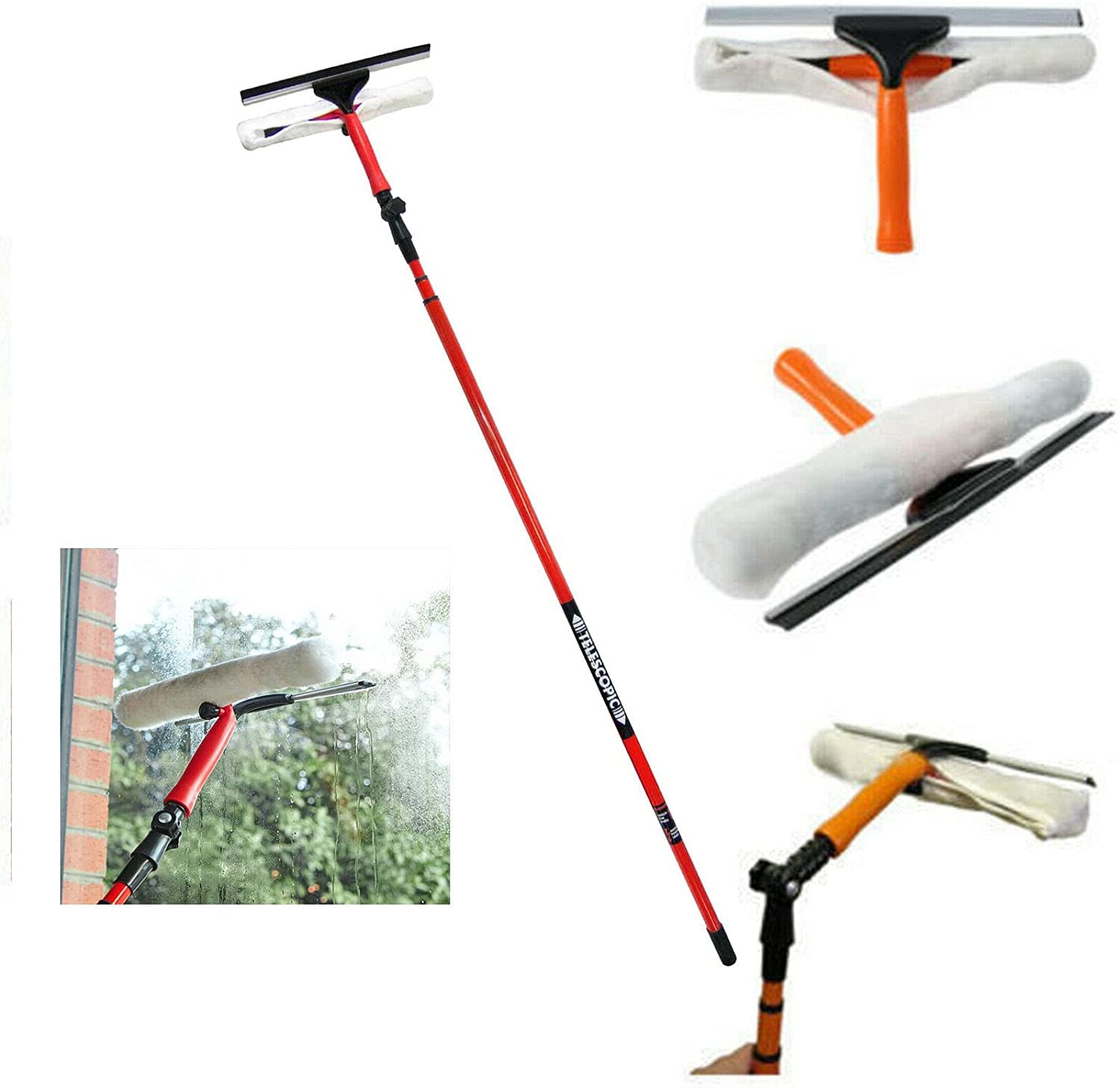 3.5M Telescopic Conservatory Window Glass Cleaning Cleaner Kit With Squeegee Soft Rubber Window Mop Aluminium Metal Pole