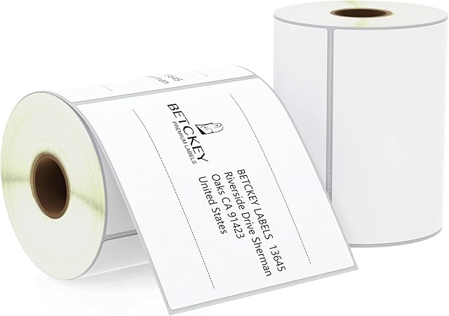 BETCKEY - 102mm x 102mm(4 in x 4 in) Shipping & Large Square Thermal Labels, 350 Perforated Labels per Roll Compatible with Zebra & More Printers [2 Roll/700 Labels]