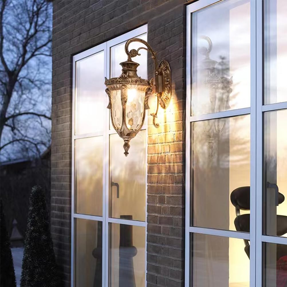 Kinkiet zewnętrzny, lampa ścienna w stylu vintage, latarnia ogrodowa, brązowa, wodoodporna, IP65, lampa zewnętrzna w stylu rustykalnym, brązowa, wykonana z aluminium i szkła, lampa retro do dekoracji