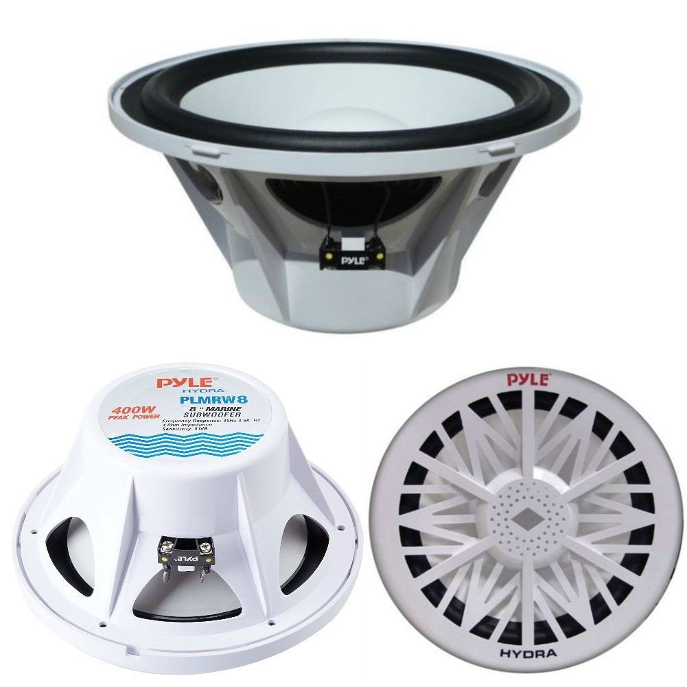 Pyle 1 SUBWOOFER PLMRW8 Sub Chubasquero Marino WÁTERPROOF 8" 20,00 CM 200 MM Blancos por EMBARCACIONES Barco BALSA Piscina Individual Bobina 4 Ohm DE 200 VATIOS RMS Y 400 VATIOS MAX 1 Pieza