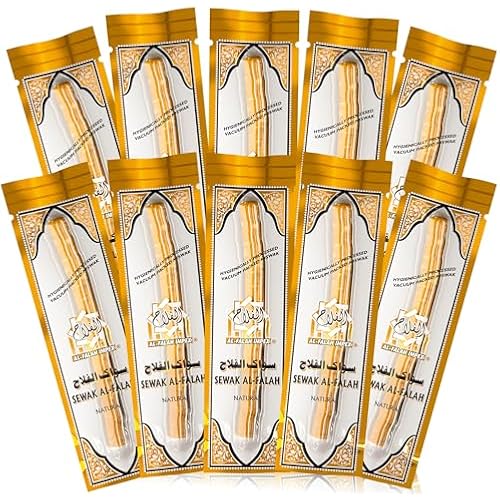 SEWAK AL-FALAH Miswak (Traditional Natural Toothbrush) - 10 Pack - Individually Vacuum Sealed for Long-Lasting Freshness – Traditional Oral Care for Deep Cleaning, Whitening, and Plaque Defense