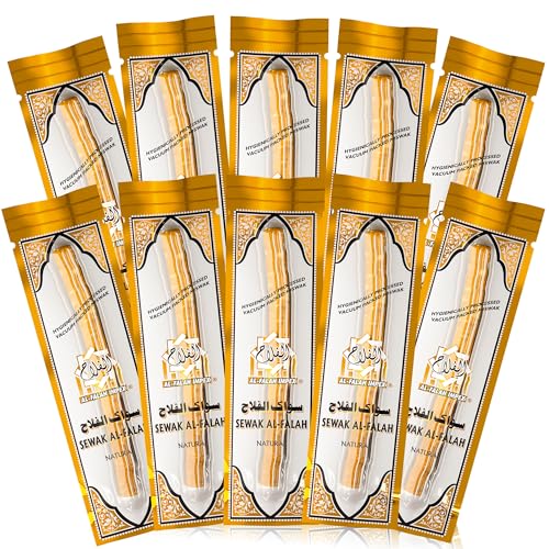 SEWAK AL-FALAH Miswak (Traditional Natural Toothbrush) - 10 Pack - Individually Vacuum Sealed for Long-Lasting Freshness Traditional Oral Care for Deep Cleaning Whitening and Plaque Defense