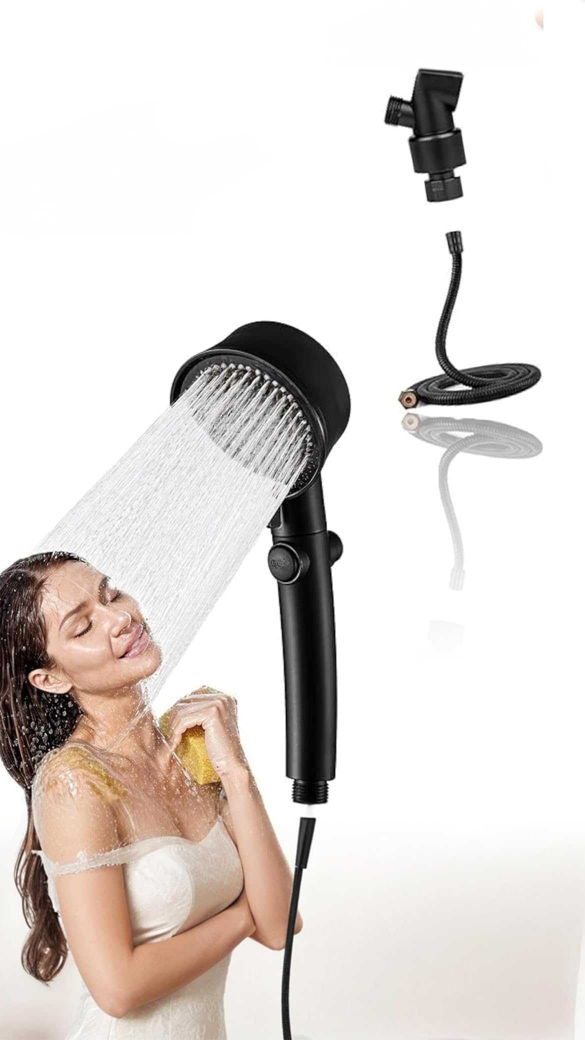 Sweet seven High Pressure Shower Head Kit with 6 Functions - Handheld Turbo Fan Shower, Hydro Jet, Detachable Head With Hose, Black