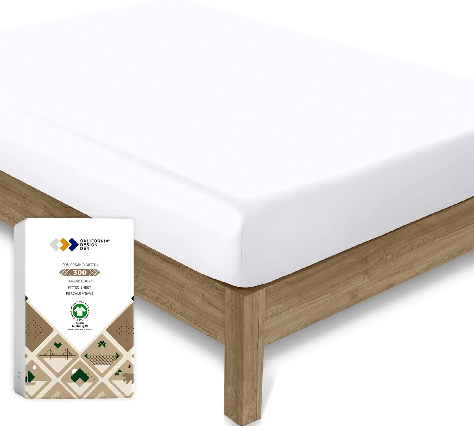 California Design Den Bright White Fitted Sheets Double Bed,100% Organic Cotton Bed Sheet, Soft Cool & Crisp Double Fitted Sheet, Fully Elasticated with 30cm DeepOEKO-TEX STANDARD 100