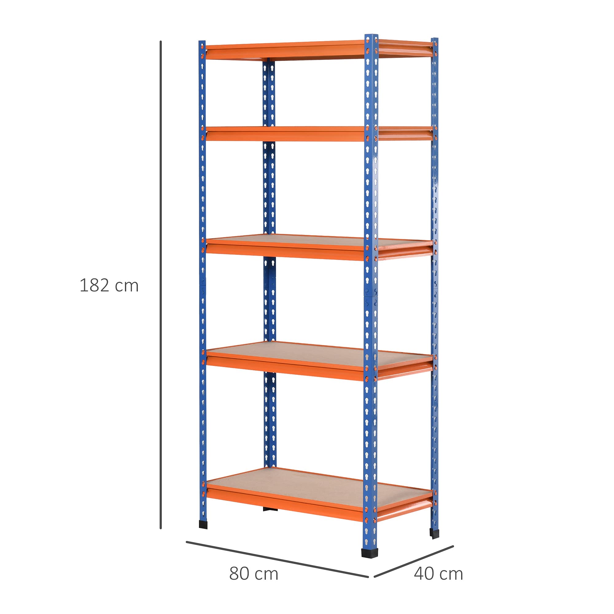HOMCOM Étagère Charge Lourde en métal à 5 Niveaux étagère de Garage étagère de Rangement capacité 1500 kg 80 x 40 x 182 cm Bleu Orange