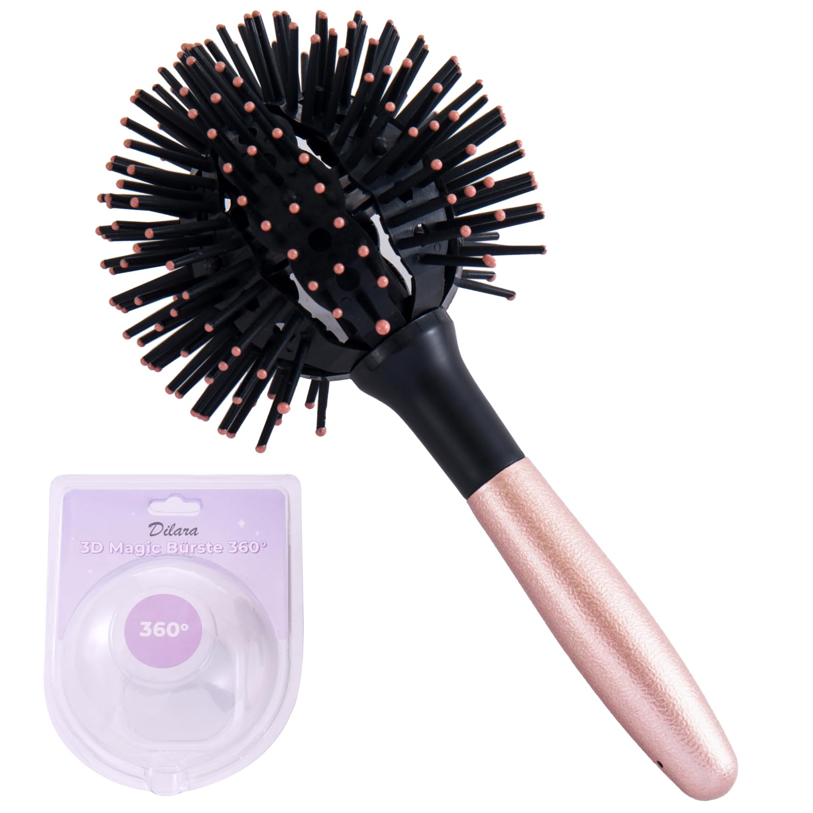 Dilara 3D Ball Brush - 360° Round Brush for Voluminous Waves, Curls & Beach Waves, Ideal for Blow Drying, Twisting & Styling Hair - Bomb Ball Curl Brush