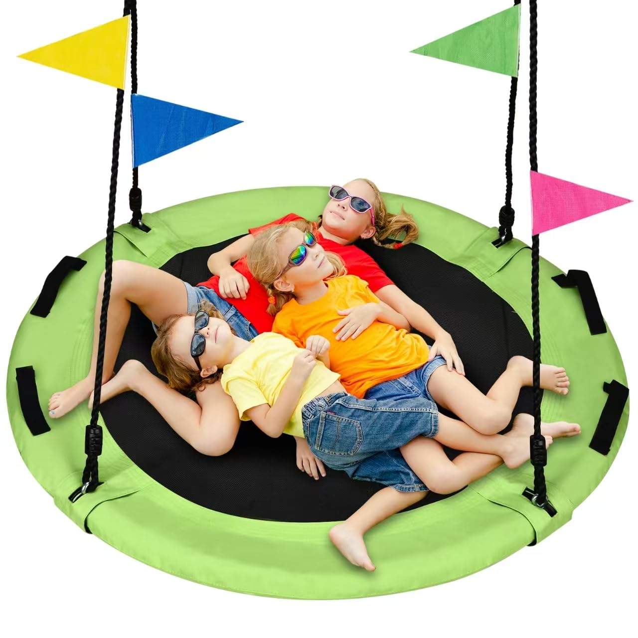48 inch Tree Swing, Larger Saucer Flying Swing for Whole Family, 900lbs Weight Capacity, with Adjustable Hanging Straps, for Outdoor Playground, Green