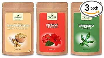 YASHU Pure & Organic Hibiscus Bhringraj and Fenugreek Seed Powder for Dry Hair & Scalp (300g)