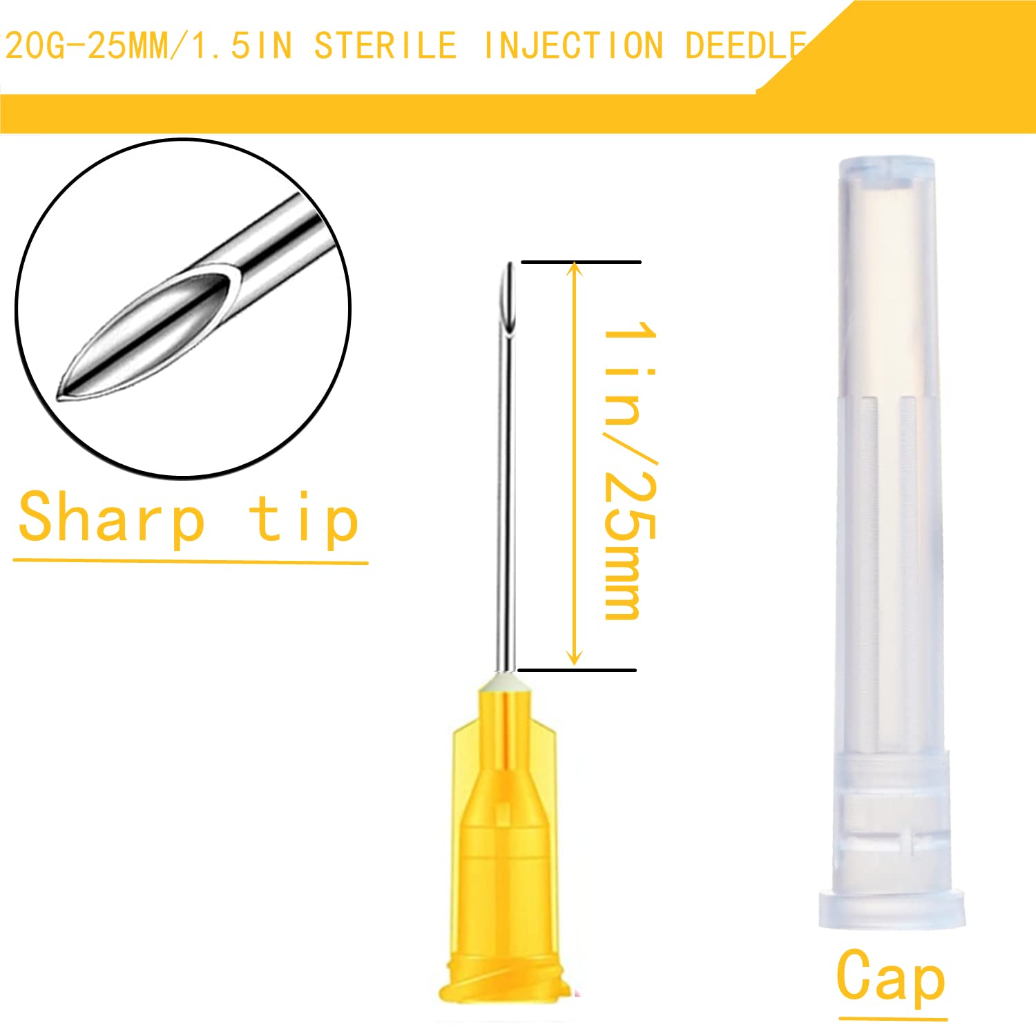 100Pack 20Ga 1Inch/25mm with Cap Dispensing Needla Accessories Disposable Lab Supplies, Individually Sealed Wrapped — Amazon image 2