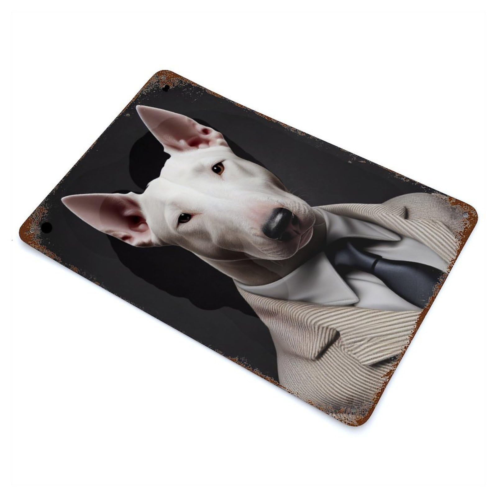 Bull Terrier Suit 11.8"x7.9" Rustic Tin Plaque, Farmhouse Wall Decor for Basement, Hobby Room And Garage Decor