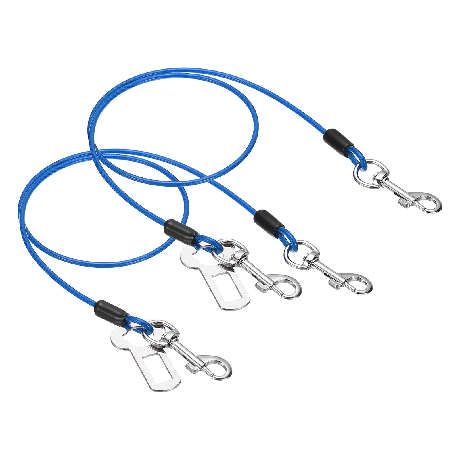 PATIKIL Chew Proof Dog Leash, 31 in Dog Seat Belt Harness with Double Clips Leash Extender Steel Braided Vehicle Tether, (Blue, 2 Pcs), Intended for Pet Walking/Training