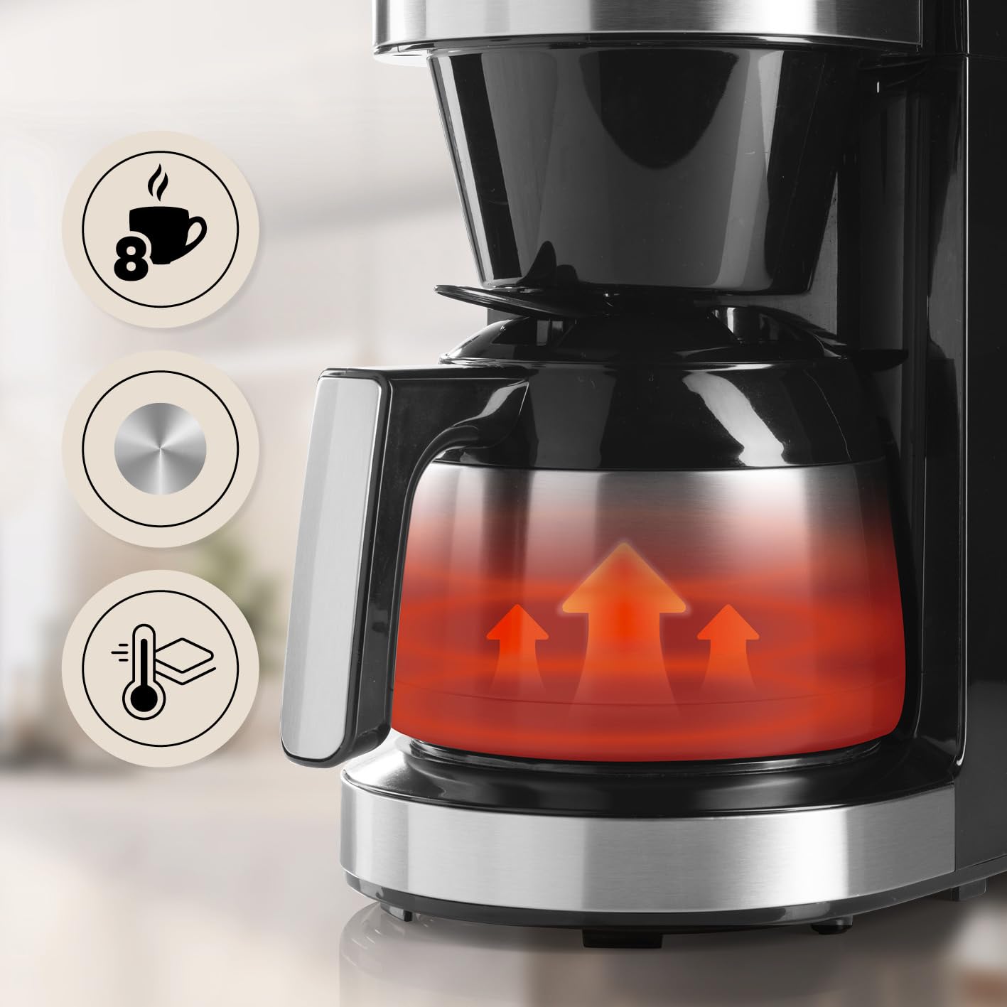 Barista - Macchina da caffè con display touch digitale, 800 W, con macina + caraffa termica