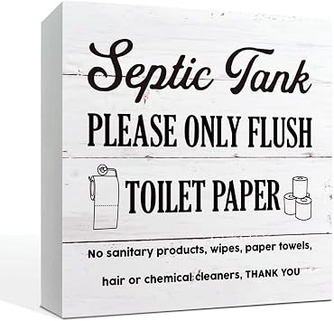 Funny Bathroom Decor - Farmhouse Bathroom Decor, Septic Tank, Wood Box Sign Tabletop Decor, White Box Sign, Table Decoration for Toilet Restroom, Funny Toilet Signs 5x5 inch