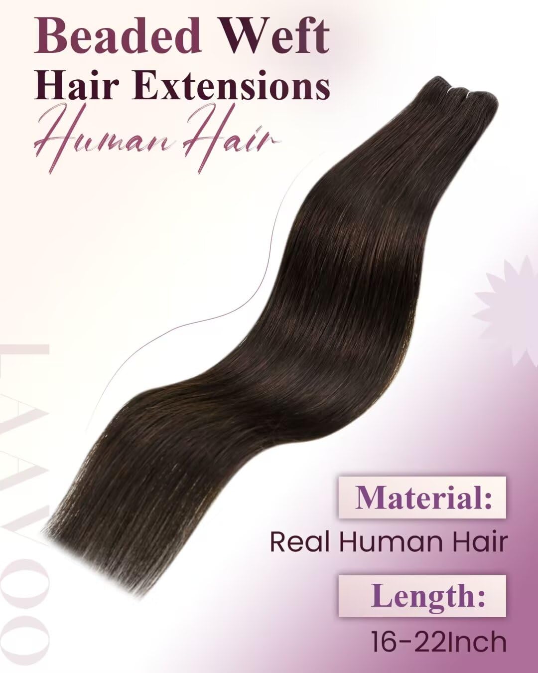 LaaVoo Beaded Weft Extensions Brown Human Hair Beaded Extensions Brown Hair Extensions Beaded Weft Real Human Hair 22inch 50g