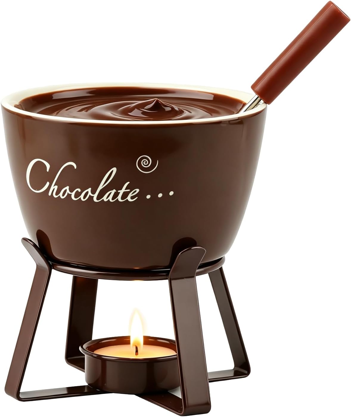Mini Sweet Fondue Cup, Ceramic Coffee Warmer Mug, Mini Fondue Set, Portable Chocolate Melting Cup with Fork for Cheese, for Camping/Date/Movie Night/Birthday