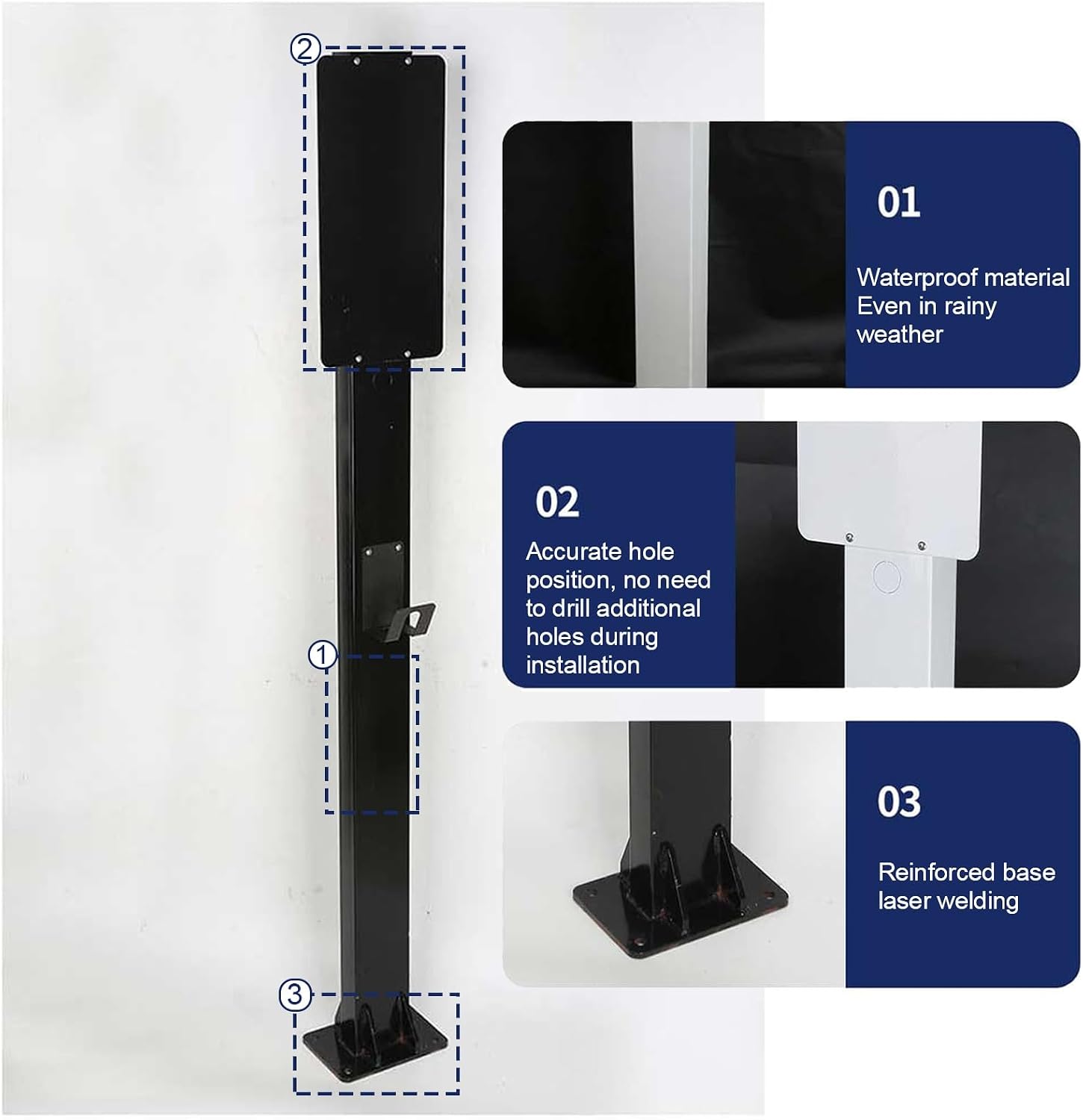 Durable Outdoor EV Charger Pedestal, 150cm Electric Vehicle Charging Station Support Pole, Compatible with Mobile Connectors, Perfect for Home & Commercial Use (Bl