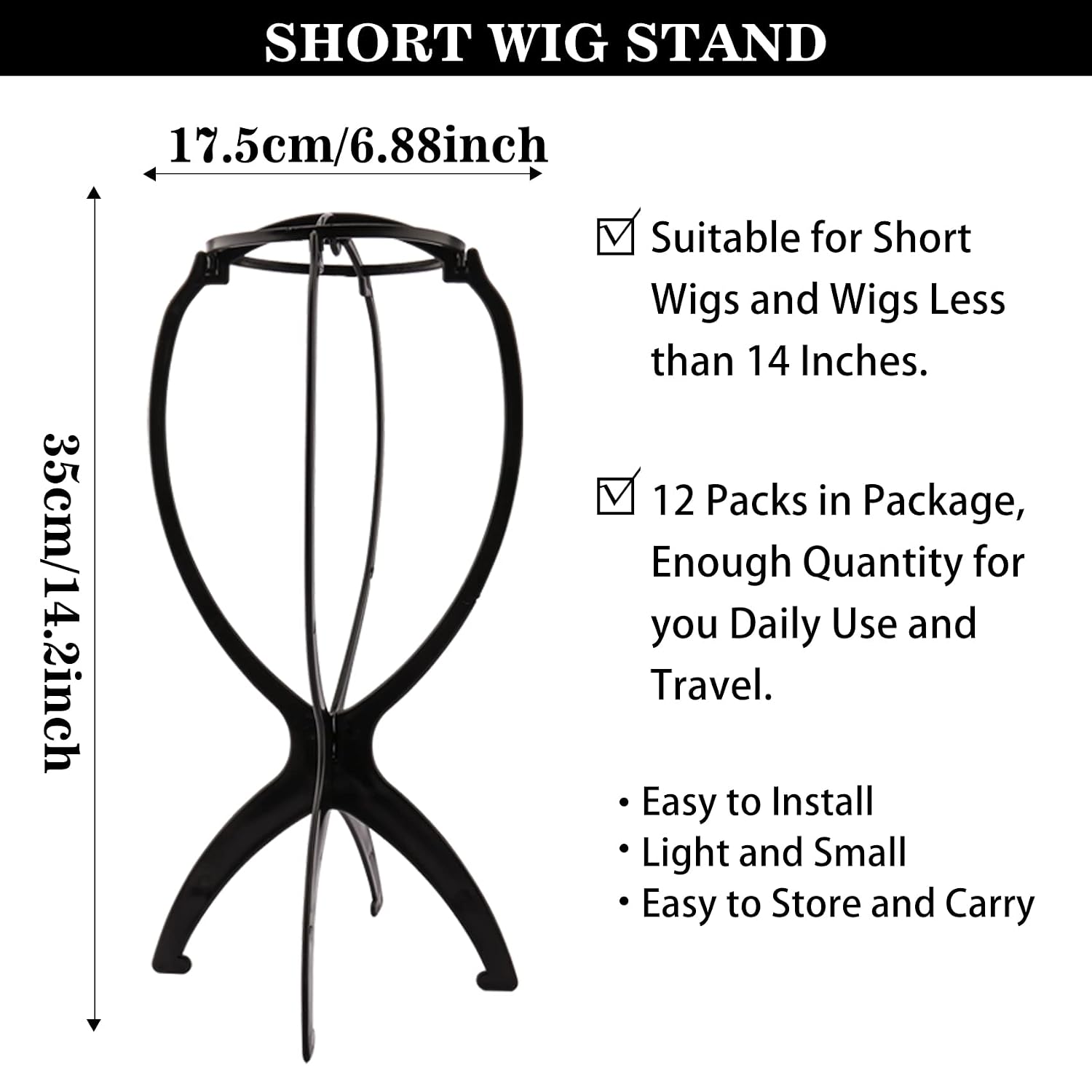 Messen 12-Piece Wig Stand Set - Portable, Collapsible Wig Holder & Drying Stand for Travel & Display (Black)