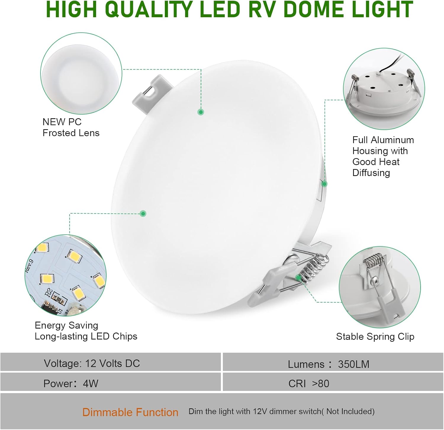 KICORED LED RV Recessed Ceiling light 4.5Inch DC12V Cabinet light Interior lighting for RV Motorhome Camper Caravan Trailer Boat, Warm White (1)