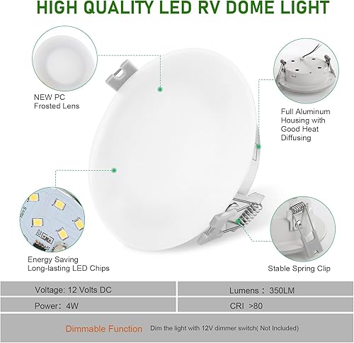 Miniatura 2 de Luz LED de techo empotrable para caravana de 4.5 pulgadas DC12V, luz de gabinete iluminación interior para caravana, caravana, remolque, barco,