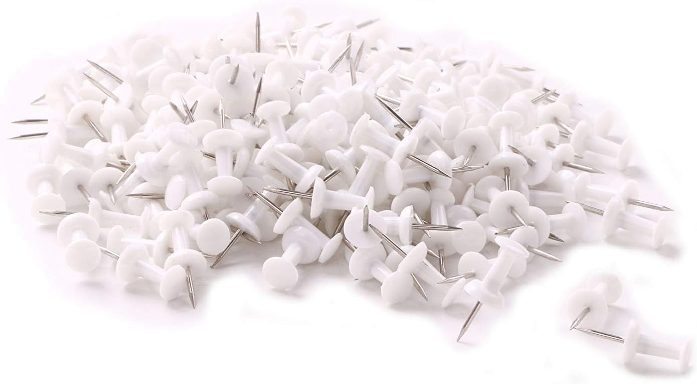 Tupalizy 200PCS Colored Plastic Push Pins Decorative Map Thumb Tacks with Steel for Bulletin Board and DIY Craft Home Office Use (White)