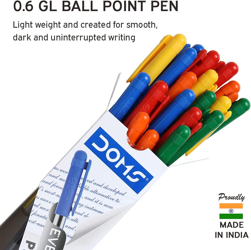 Doms 0.6 Gl Ball Point Pen - Blue Ink (Pack of 80)