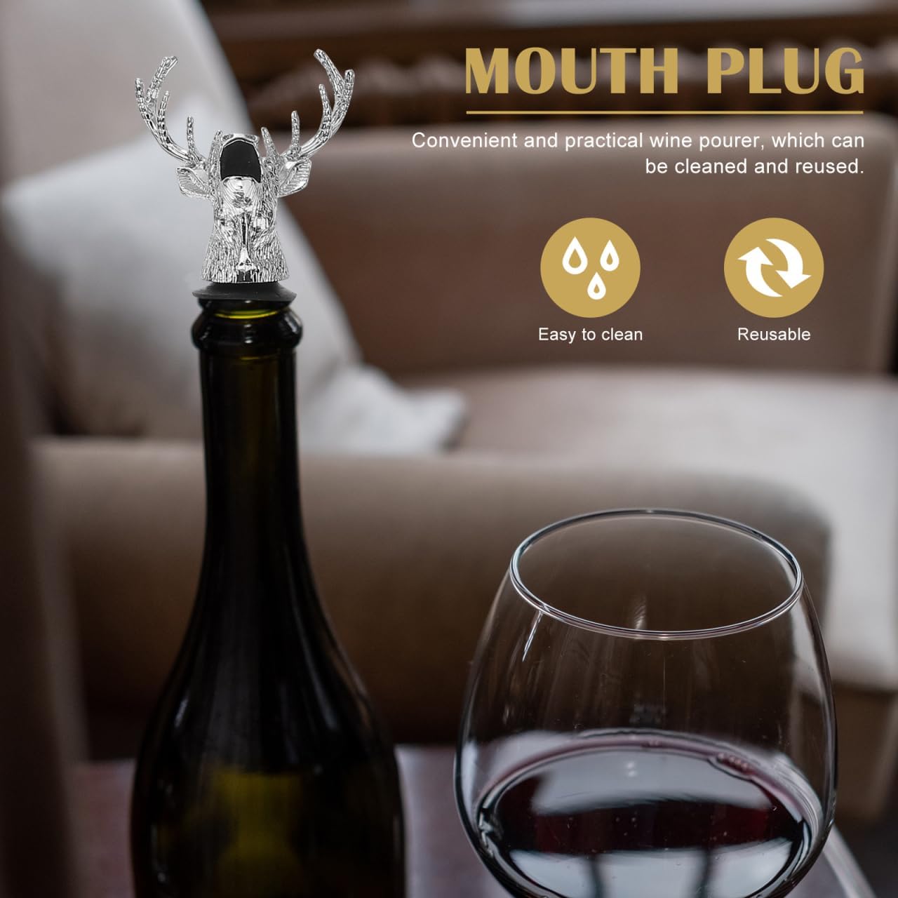 Abaodam Deer Head Wine Pourer Animal Head Liquor Pourer with Tapered Spout Fits Most Wine Whiskey Oil Vinegar Juice and Syrup Bottles for Bars Restaurants Cafes 4.64 X 3.14 X 0.78 in