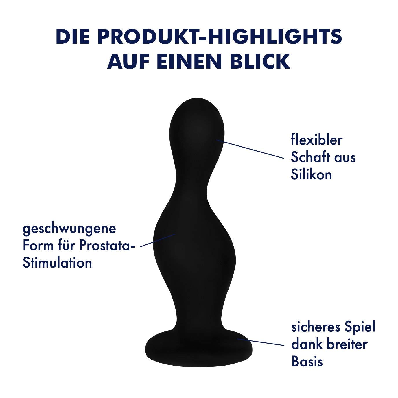 EIS Analplug mit aufsteigender Kugelstruktur | Anal Dildo aus  hautfreundlichem Silikon | Kurvige Form mit Saugfuß für Stimulation | Runde  Spitze | Schwarz