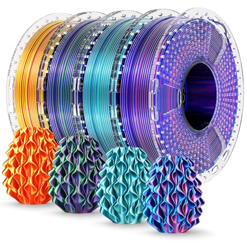 Image of SUNLU Silk PLA+ Filament 1.75mm Multicolor 250gx4, Silky Glossy PLA Plus 3D Printer Filament Bundle for Bambu Lab 3D Printers, Red Gold+Blue Green+Red Blue+Green Purple