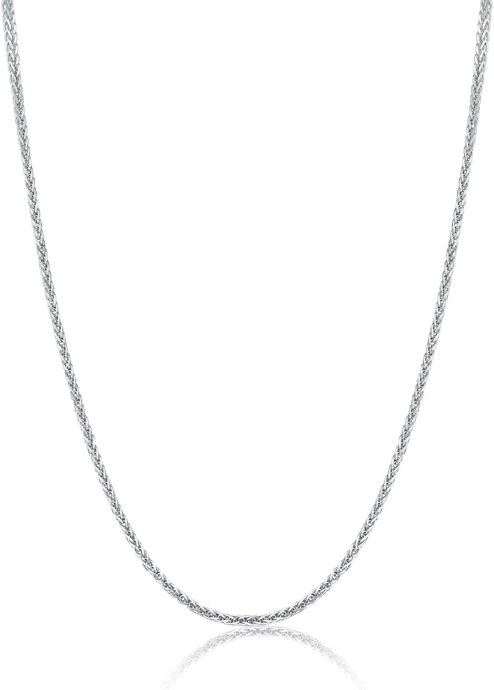 18ct 750 White Gold Fine Round Wheat Spiga Chain Necklace with Spring Ring Clasp (thickness 1mm) Women Jewellery Gift
