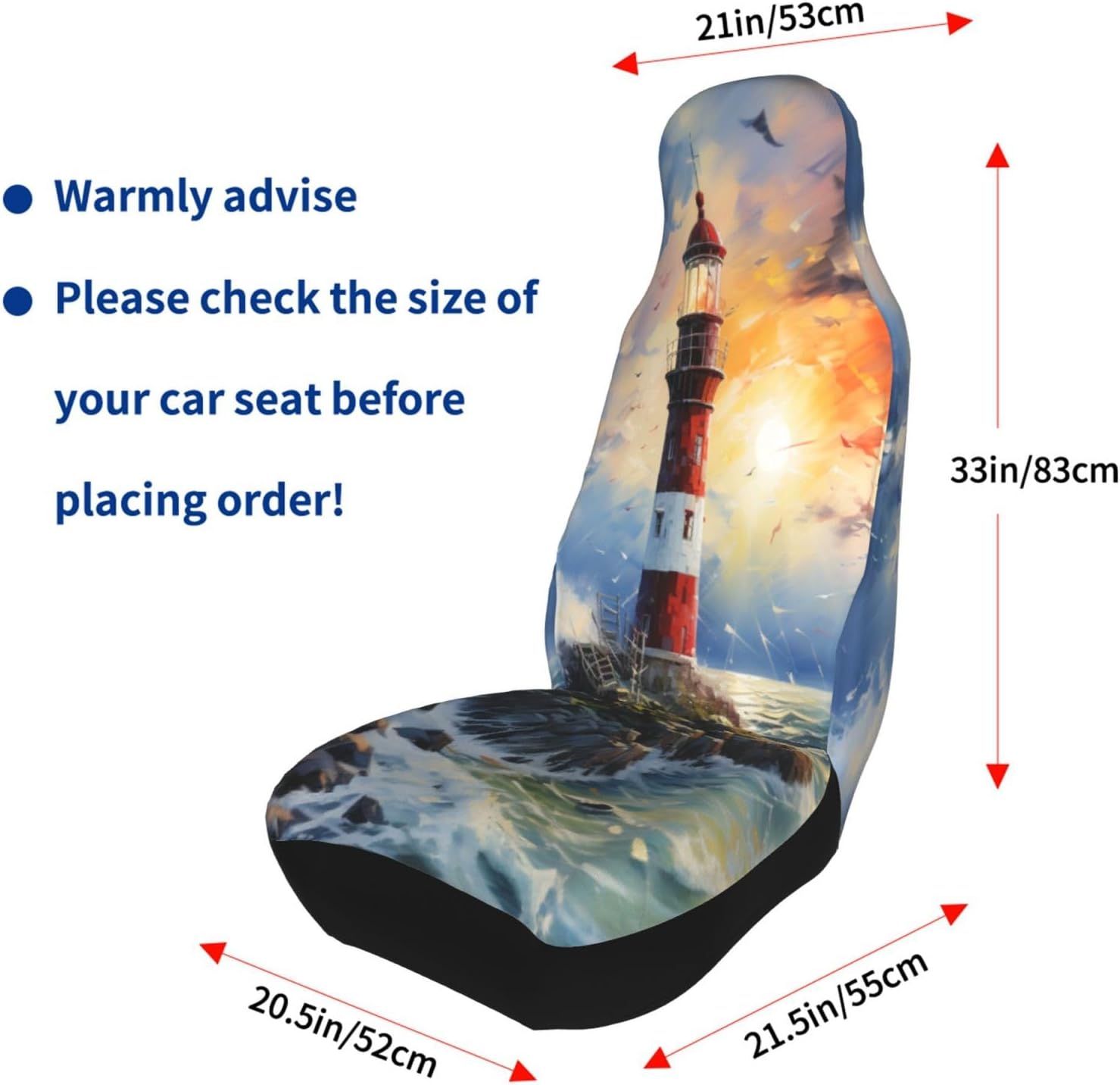 Car Seat Covers Lighthouse Art Painting Sea Front Seat Covers Set of 2 Elastic Car Seat Covers Universal Fit for Car Truck SUV Automotive Interior Accessories for Women Men