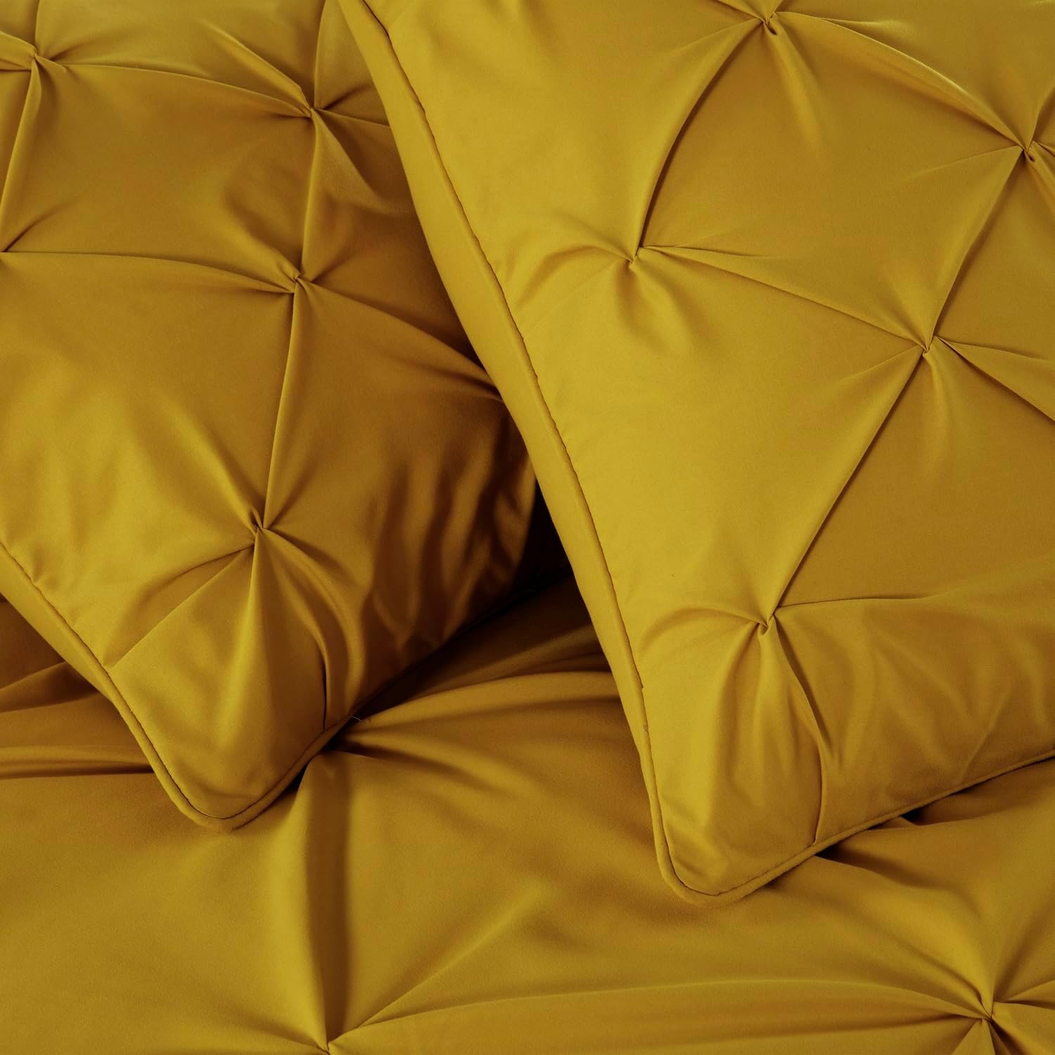 Chezmoi Collection Sydney Full Size Comforter Set - 7-Piece Pintuck Bedding - Mustard Yellow, Elegant Lightweight Pinch Pleat Comforter with Decorative Pillows Bed Set for All Season