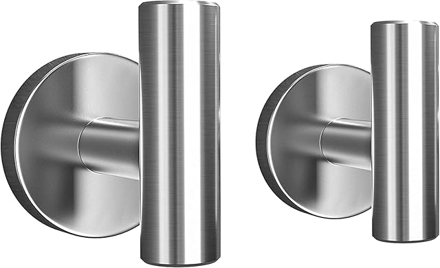 2 Pack Silver Brushed Nickel Self Adhesive Hooks, Ceavy-Duty Waterproof and Rust-Proof Bath Towel Hooks, Bathroom Hooks for Kitchen Garage and Hotel