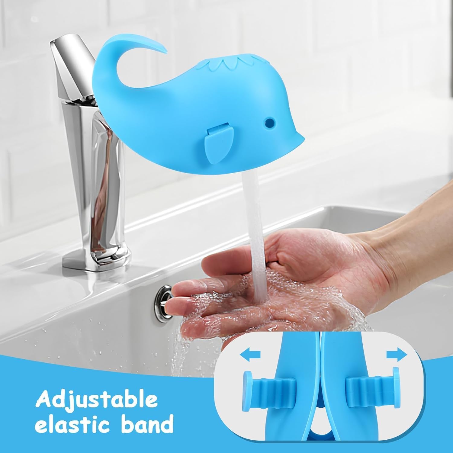 Allungamento rubinetto per bambini, a forma di balena per bambini, in silicone, protezione per rubinetto, per neonati, bambini e bambini, balena, blu