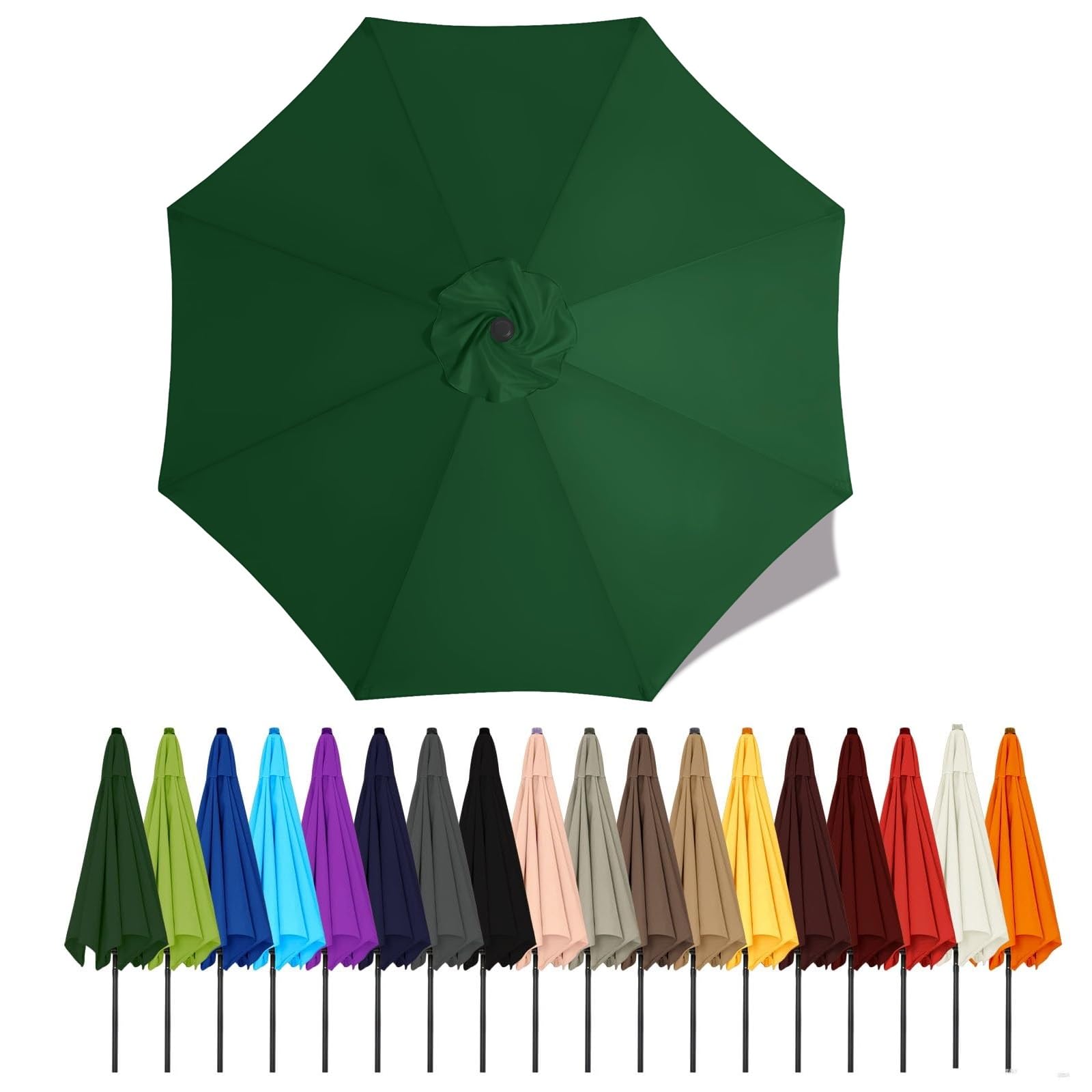 Umbrella Canopy Replacement Outdoor 6/8 Rib 6FT 7FT 8FT 9FT 10 FT 11FT, Market Patio Table Cover For Backyard Garden Courtyard Swimming Pool Lawn, Market Umbrella Top(Dark green,3m - 8Ribs)