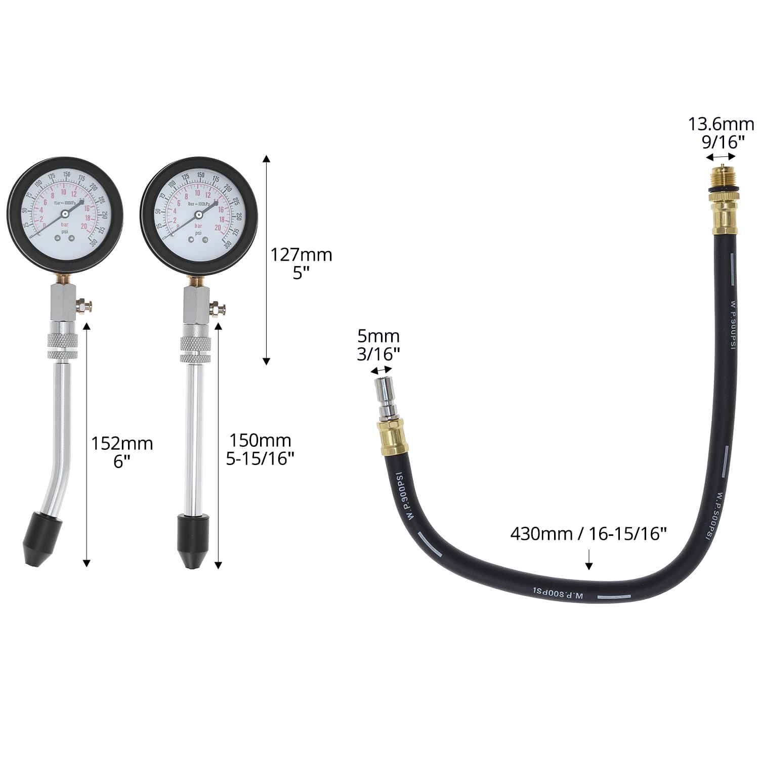 QWORK® Kit de testeur de compression, ensemble d'outils de manomètre moteur, manomètre de compression, pour moto, voiture et plus