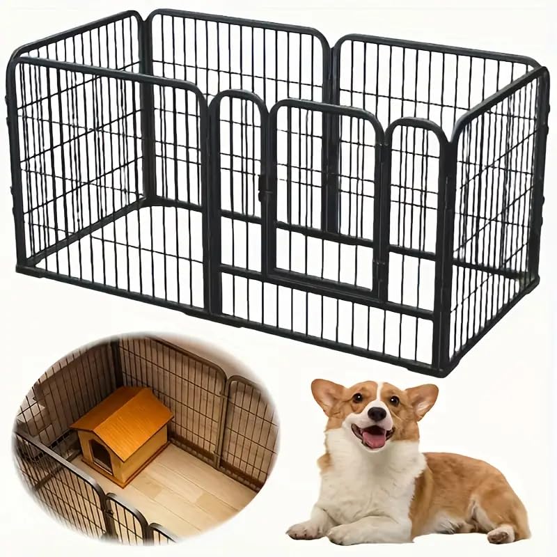Dog Playpen,Foldable 6 Panels Dog Fence Metal Enclosure With Door,Rounded corner design,Easy to Assemble,Anti-corrosion,Anti-Tip Feet(Snap-on),for Small and Medium-sized Animals (Black)