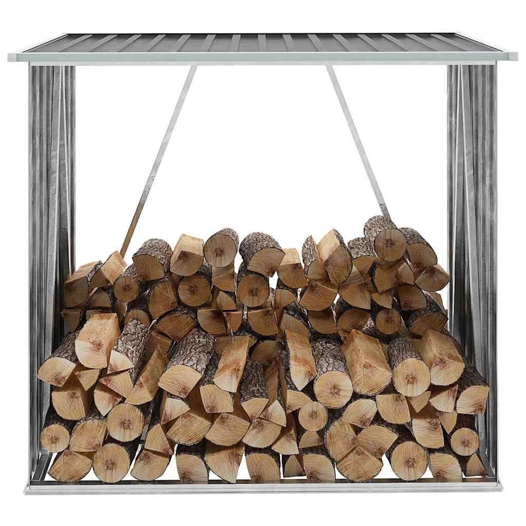 vidaXL Abri de Stockage de Bois Acier Galvanisé Gris Jardin Patio Porte-bûche