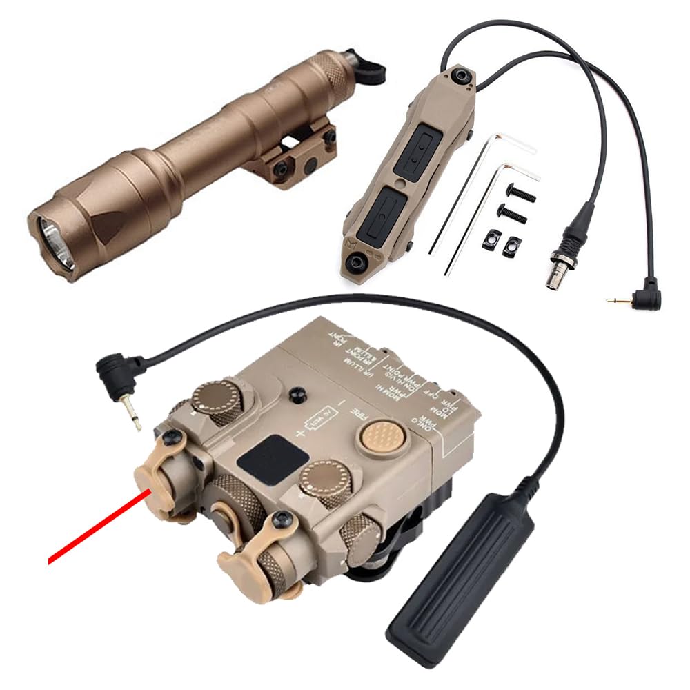 Nylon DL-A2 Box Aiming Laser Sights(with Red Laser+IR Laser+Flashlight&Mount),& M600C Strong LED Flashlight,& Modular Dual Wire Remote Pressure Switch(SF+2.5 Plug) Combo,Tan
