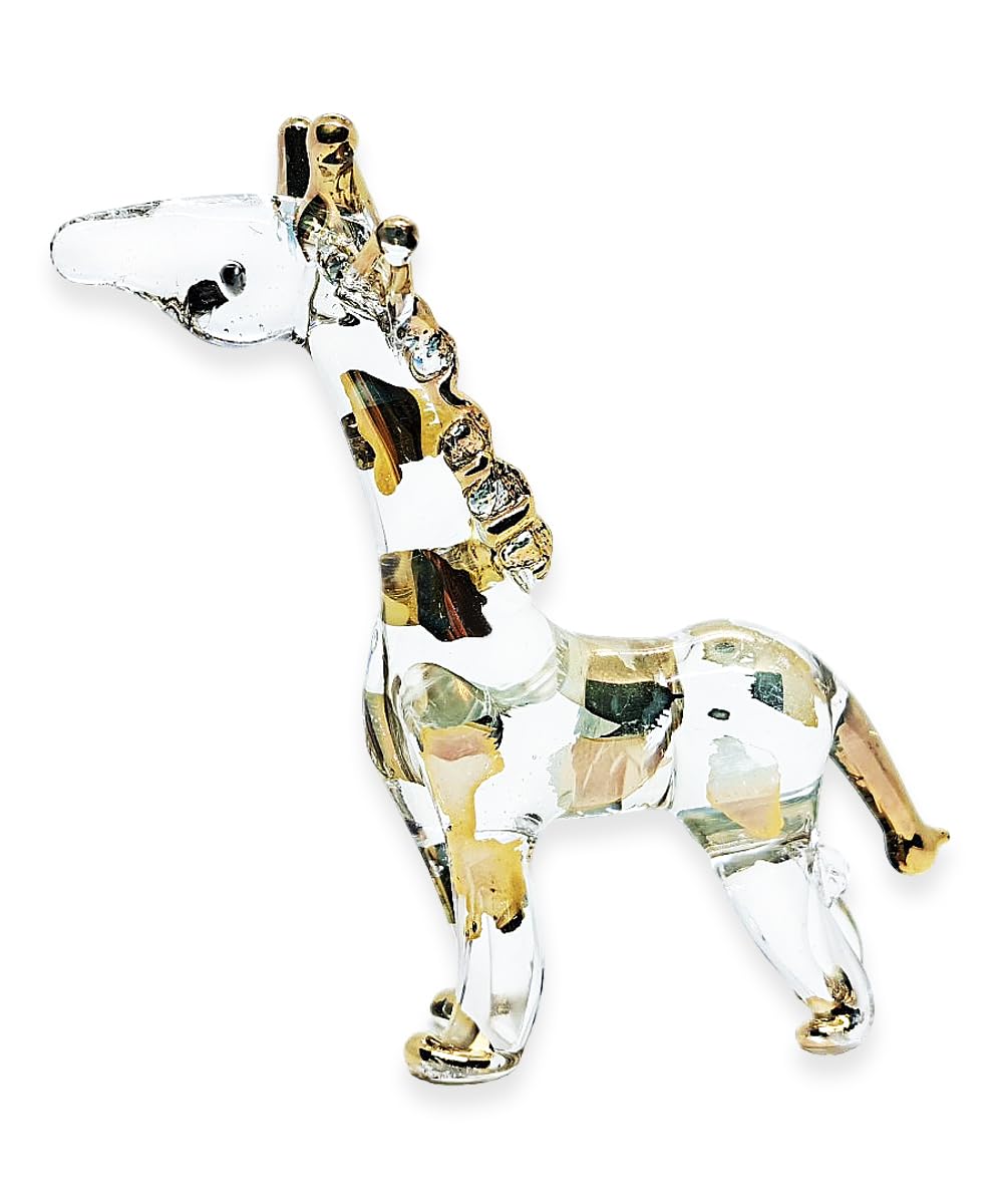 WitnyStoreTiny 2½" High Clear Gold Giraffe Standing Figurine - Miniature Hand Blown Painted Glass Giraffes Savanna Wildlife Long Neck Tallest Animals Crystal Decorative Collectible Figure Décor Gifts
