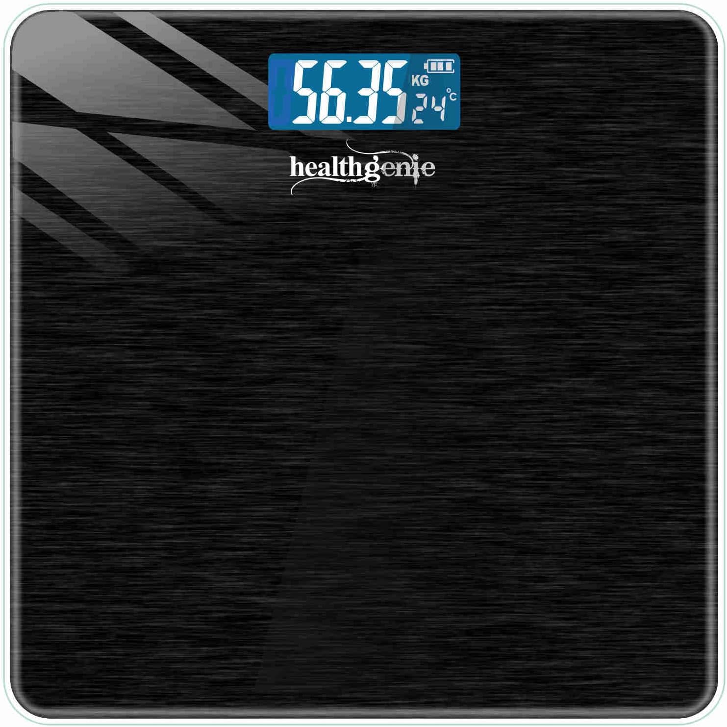 Healthgenie Weight Machine for Body Weight With 3 Yrs Warranty & Thick Tempered Glass LCD Display Digital Weighing Machine (Brushed Black) HD-221