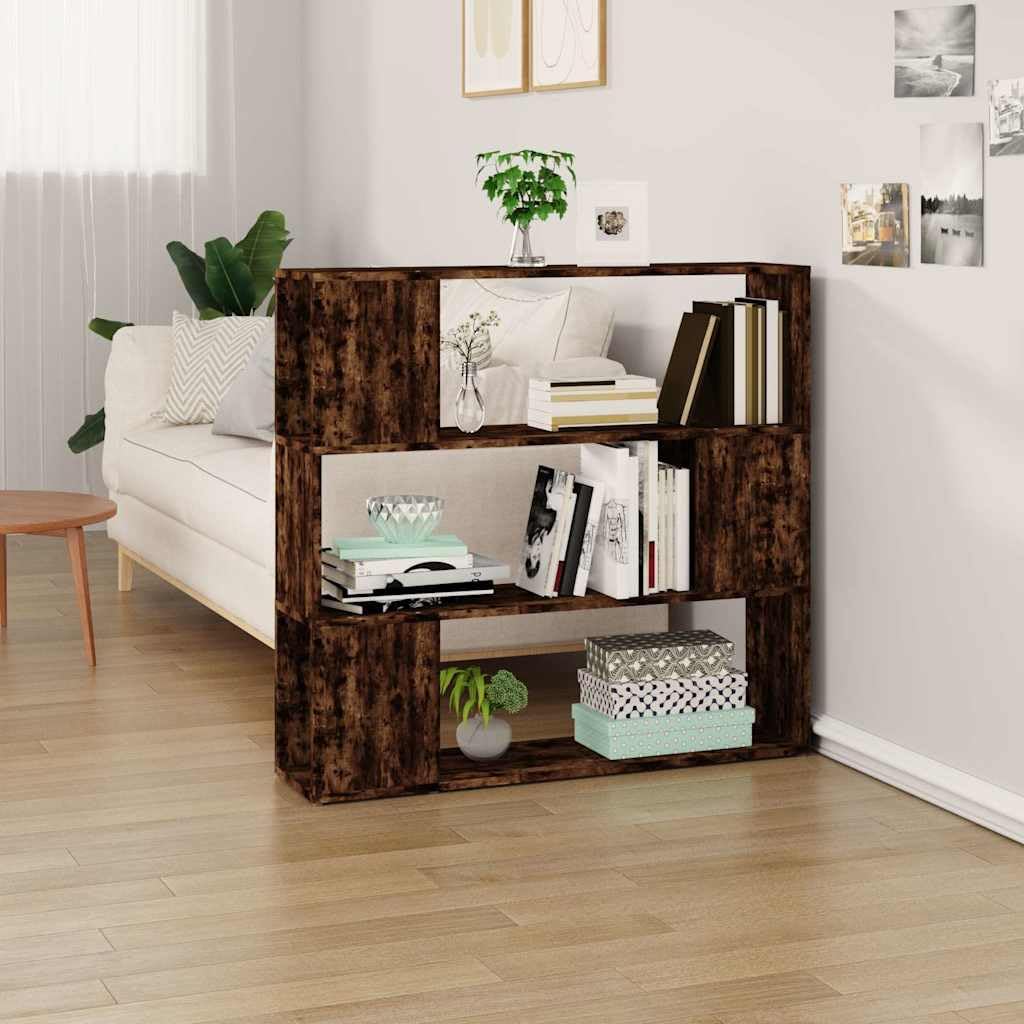 Générique Regał z 3 przegródkami z drewna inżynieryjnego wędzonego dębowego 100 x 24 x 94 cm, szafka do przechowywania i ścianka działowa z półkami na książki, czasopisma i DVD