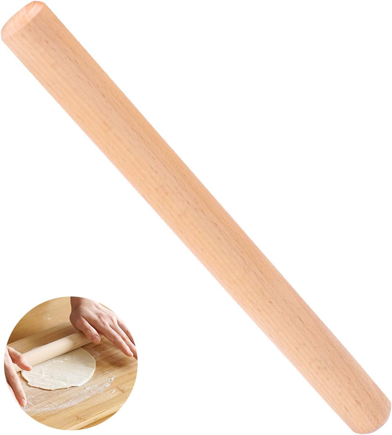 Luxtrip Wood Rolling Pin(16 Inches) Wood Rolling Pin Dough Roller Non-stick Easy Handle Eco-friendly Kitchen Baking Rolling Pin for Baking Wooden Pizza Dough Roller