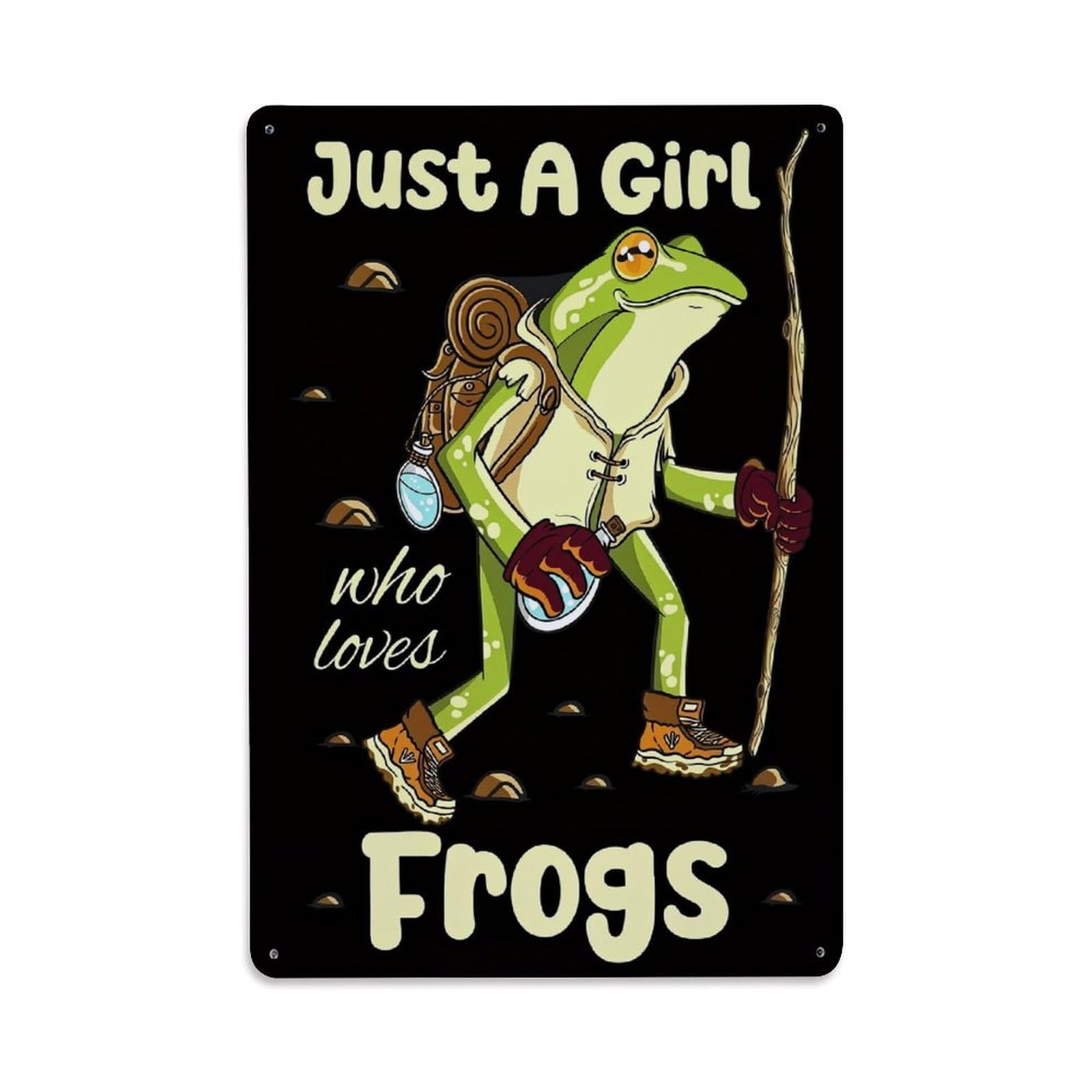 Jdyaojiesheng Vintage Frog Hiker Backpack Stick Boots Tin Sign Retro Metal Wall Decor Metal Poster, Home Bar Garage Farmhouse Cafe Wall Art Decoration 8X12inches