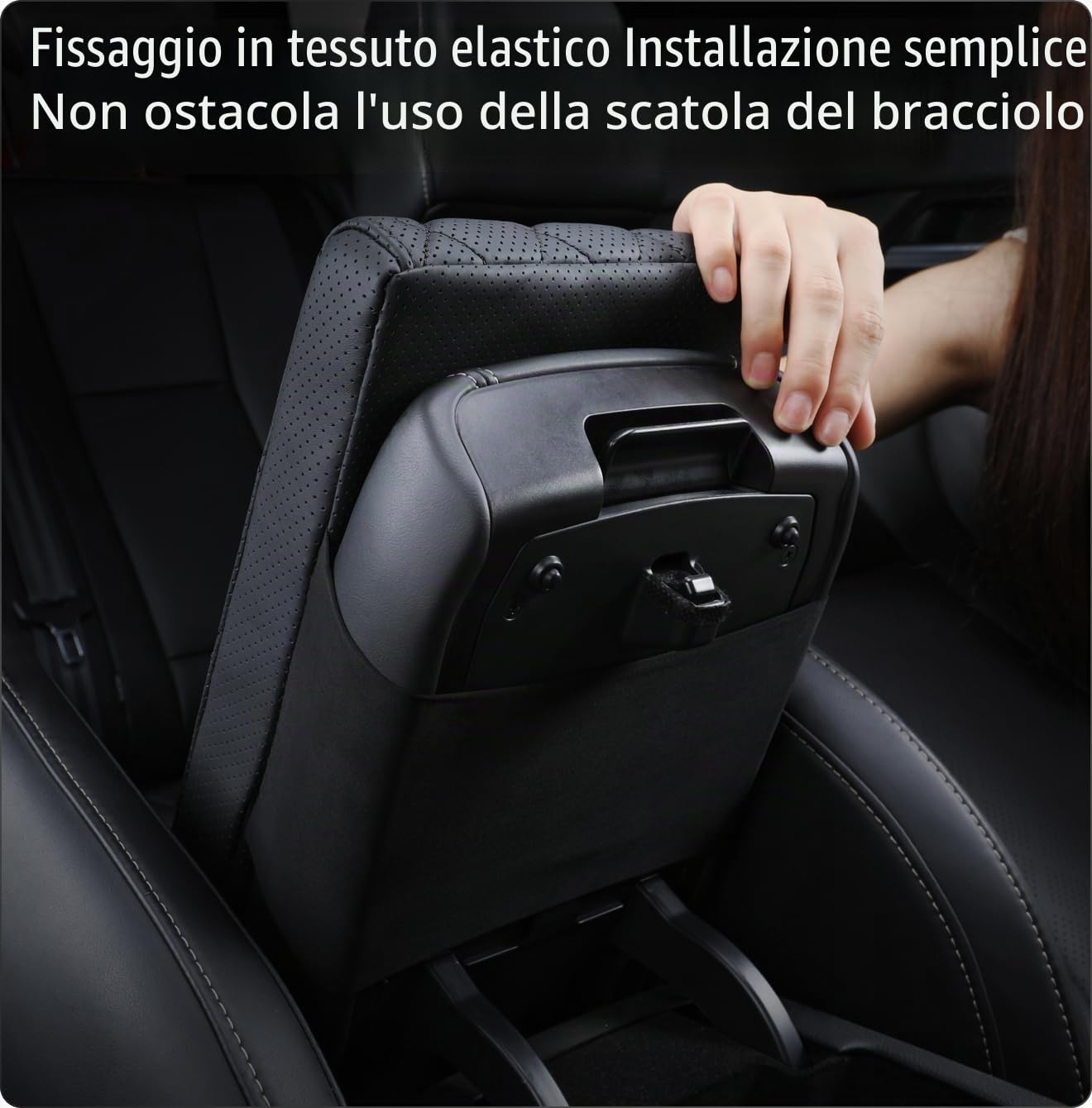 bracciolo auto universale pad,Vera pelle bovina Copertura console centrale,Nero Bracciolo Box mat,Schiuma memoria Vera pelle mucca,Cuscino poggiabraccio consolle(sizeA 30x15x5.5cm)