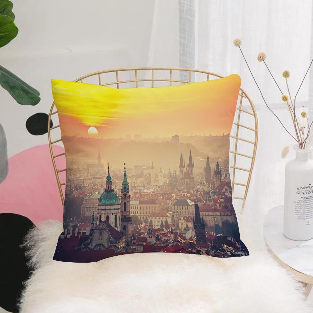 HYOSXW Cushion Cover,Throw Pillow Case Home Decorative for Living Room Bedroom Sofa Chair 16X16 Inch,Prague sunset, fascinating too much sunset, illuminates Prague's charming skyli,Pillowcase 40X40cm