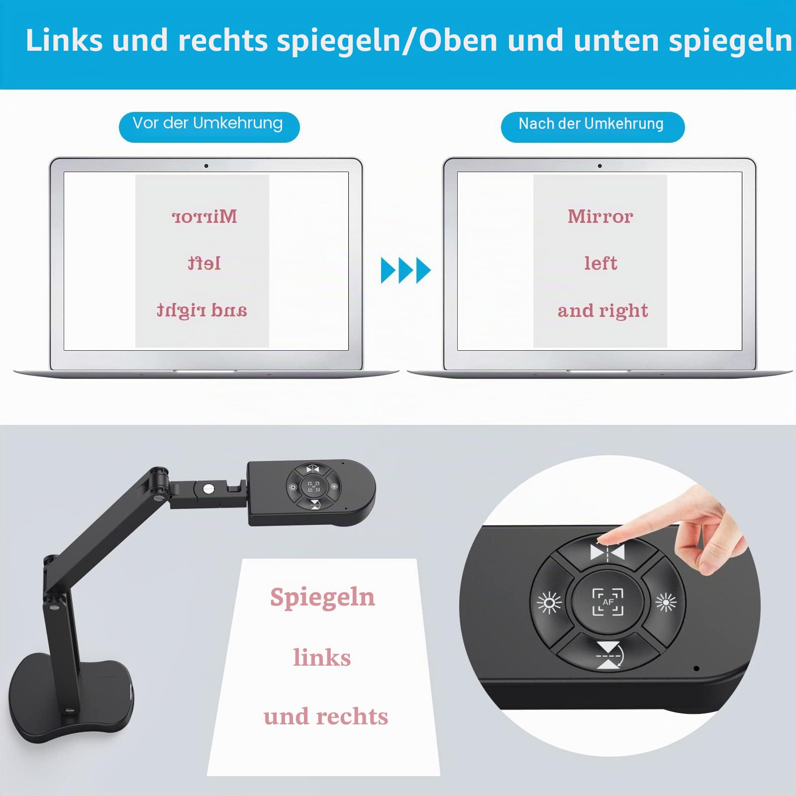 2448P USB Visualisierer, Dokumentenkamera für Unterricht und Klassenzimmer mit LED-Licht, links und rechts invertiert, Up und Down Invert, AF, Dual Mic, Fold für Mac, Windows, Chromebook,