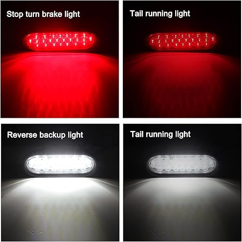 Miniatura 9 de Konrali 4 luces traseras LED ovaladas de 6 pulgadas, color rojo, luces traseras de freno de freno ovaladas de 6 pulgadas, 24 LED para camiones de